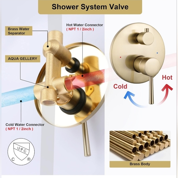 Shower Head and Faucet Set 10 Inch Wall Mount Brass Bathroom Set By Smaliibuss - Picture 9 of 13